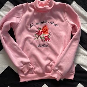 PINK SWEATER WITH EMBROIDERED ROSES